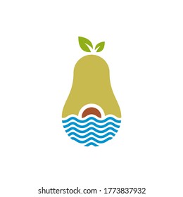 Avocado fruit logo template. Avocado half with Water vector design. Health food logotype