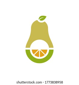 Avocado fruit logo template. Avocado half with Orange vector design. Health food logotype