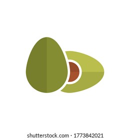 Avocado fruit logo template. Avocado half with leaf vector design. Health food logotype