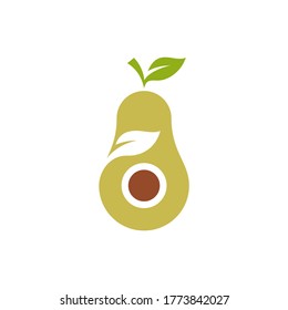 Avocado fruit logo template. Avocado half with leaf vector design. Health food logotype