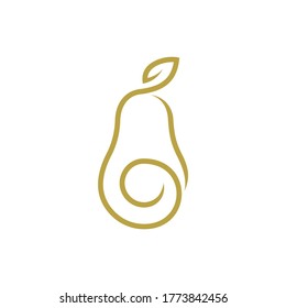 Avocado fruit logo template. Avocado half with leaf vector design. Health food logotype