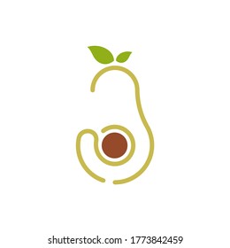 Plantilla del logotipo de la fruta aguacate. Media aguacate con diseño vectorial de hoja. Logotipo de alimentos para la salud