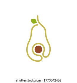 Avocado fruit logo template. Avocado half with leaf vector design. Health food logotype