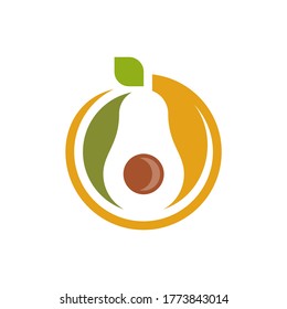 Avocado fruit logo template. Avocado half with leaf vector design. Health food logotype
