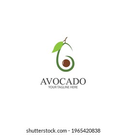 Plantilla del logotipo de la fruta aguacate. Media aguacate con diseño vectorial de hoja. Logotipo de alimentos para la salud logotipo de avocado diseño vector ilustración