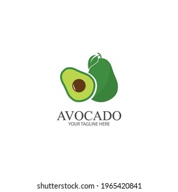 Avocado fruit logo template. Avocado half with leaf vector design. Health food logotype avocado logo design vector illustration