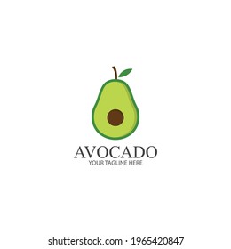 Avocado fruit logo template. Avocado half with leaf vector design. Health food logotype avocado logo design vector illustration