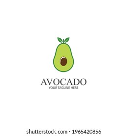 Avocado fruit logo template. Avocado half with leaf vector design. Health food logotype avocado logo design vector illustration