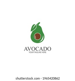 Avocado fruit logo template. Avocado half with leaf vector design. Health food logotype avocado logo design vector illustration