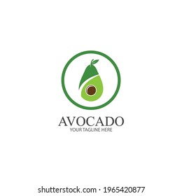 Avocado fruit logo template. Avocado half with leaf vector design. Health food logotype avocado logo design vector illustration