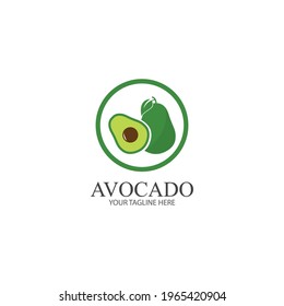 Avocado fruit logo template. Avocado half with leaf vector design. Health food logotype avocado logo design vector illustration