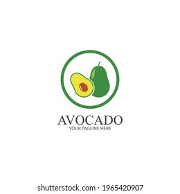Avocado fruit logo template. Avocado half with leaf vector design. Health food logotype avocado logo design vector illustration