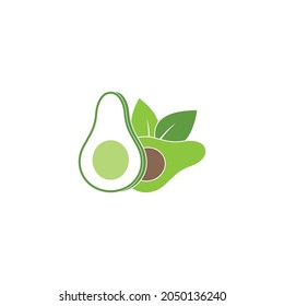 Avocado fruit logo template. Avocado half with leaf vector design. Health food logotype