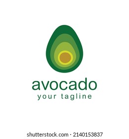 Plantilla del logotipo de la fruta aguacate. Media aguacate con diseño vectorial de hoja. Logotipo de alimentos para la salud