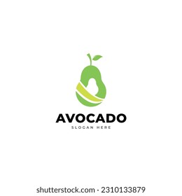 Avocado fruit logo template. Avocado half with leaf vector design. Health food logotype