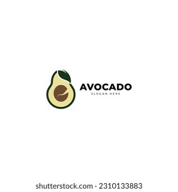 Plantilla del logotipo de la fruta aguacate. Media aguacate con diseño vectorial de hoja. Logotipo de alimentos para la salud