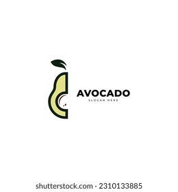 Avocado fruit logo template. Avocado half with leaf vector design. Health food logotype