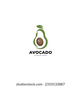 Avocado fruit logo template. Avocado half with leaf vector design. Health food logotype
