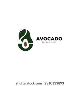 Avocado Obstlogo-Vorlage. Avocado Hälfte mit Blatt Vektordesign. Logo für gesunde Lebensmittel