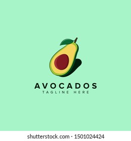 Avocado fruit logo template. Health food logotype. Vector design template logo and icon in linear style, avocado oil. Avocado half with leaf vector design