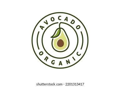 Plantilla del logotipo de la fruta aguacate. Baraja de aguacate con diseño de emblema vectorial de hoja