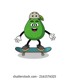avocado fruit mascot playing a skateboard , character design