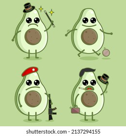 avocado fruit mascot  vector with four poses