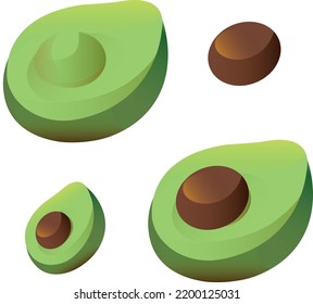 Avocado fruit options without seed and with seed 