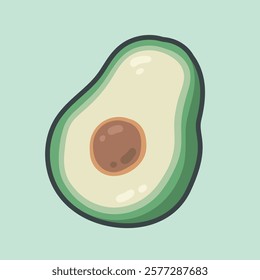 avocado fruit with outline flat vector design.