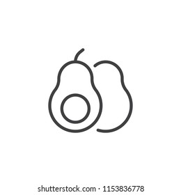 Avocado fruit outline icon. linear style sign for mobile concept and web design. Whole and cut avocado simple line vector icon. Symbol, logo illustration. Pixel perfect vector graphics