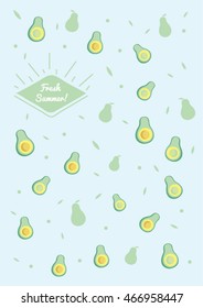 Avocado fruit pattern. Tropical fruits. Summer feeling
