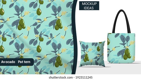 Avocado fruit, Plant And Flowers Vector Seamless pattern