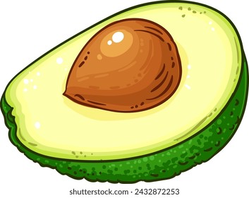 Avocado Fruit with Seed Colored Illustration