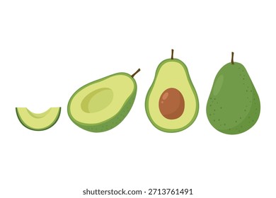 Avocado Fruit Set. Whole and Sliced. Suitable for clip art, stickers, flat design illustration, etc 