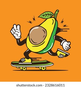 Avocado Fruit Skater Mascot Vector Character Design