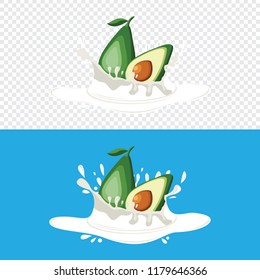 Avocado Fruit Splashed into Fresh Pure Milk