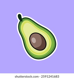 Avocado Fruit Vector Icon Illustration. Avocado and Slices of Avocado. Fruit Icon Concept White Isolated. Flat Cartoon Style Suitable for Web Landing Page, Banner, Flyer, Sticker, Card