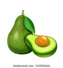 Avocado Frucht Vektorgrafik im Cartoon-Stil. Gesunde Ernährung, Bio-Lebensmittel, vegetarisches Produkt.