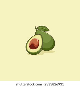 Avocado fruit vector illustration with half cutted