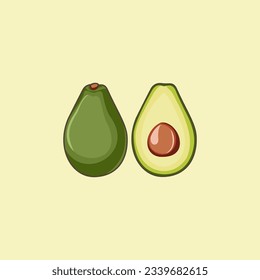 Avocado fruit vector illustration with half cutted