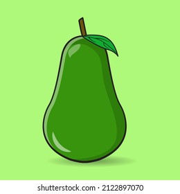 Vector de frutas de aguacate. Aguacate con hojas. Alimentos vegetarianos saludables. Pegatinas de dibujos animados al estilo cómico. Decoraciones para tarjetas de felicitación, afiches, parches, huellas para ropa, emblemas