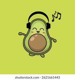 Avocado fruit vector listening to music, suitable for use as a poster related to music, music book cover, or learning for children and can be used as a mascot