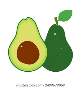 avocado fruit vector. whole and split avocados. avocado illustration. vector design. flat design. simple design. fruit theme. fruity taste.