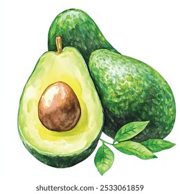 Ilustración de Clipart de acuarela de fruta de aguacate