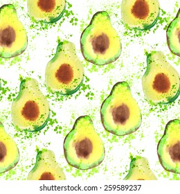 Avocado fruit - watercolor seamless pattern