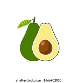 Avocado fruit whole and half. Logotype. Vector avocado food icon.  Avocado illustration in flat style. Vector illustration.