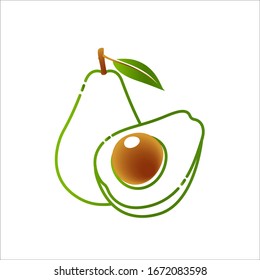 Avocado fruit whole and half. Logotype. Vector avocado food icon.  Avocado illustration in flat style. Vector illustration.