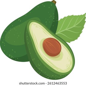 avocado fruit, whole and split avocados