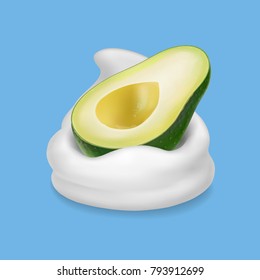Avocado fruit in yogurt or milk 3d illustration