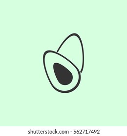 Avocado fruits icon flat. Grey vector symbol on green background